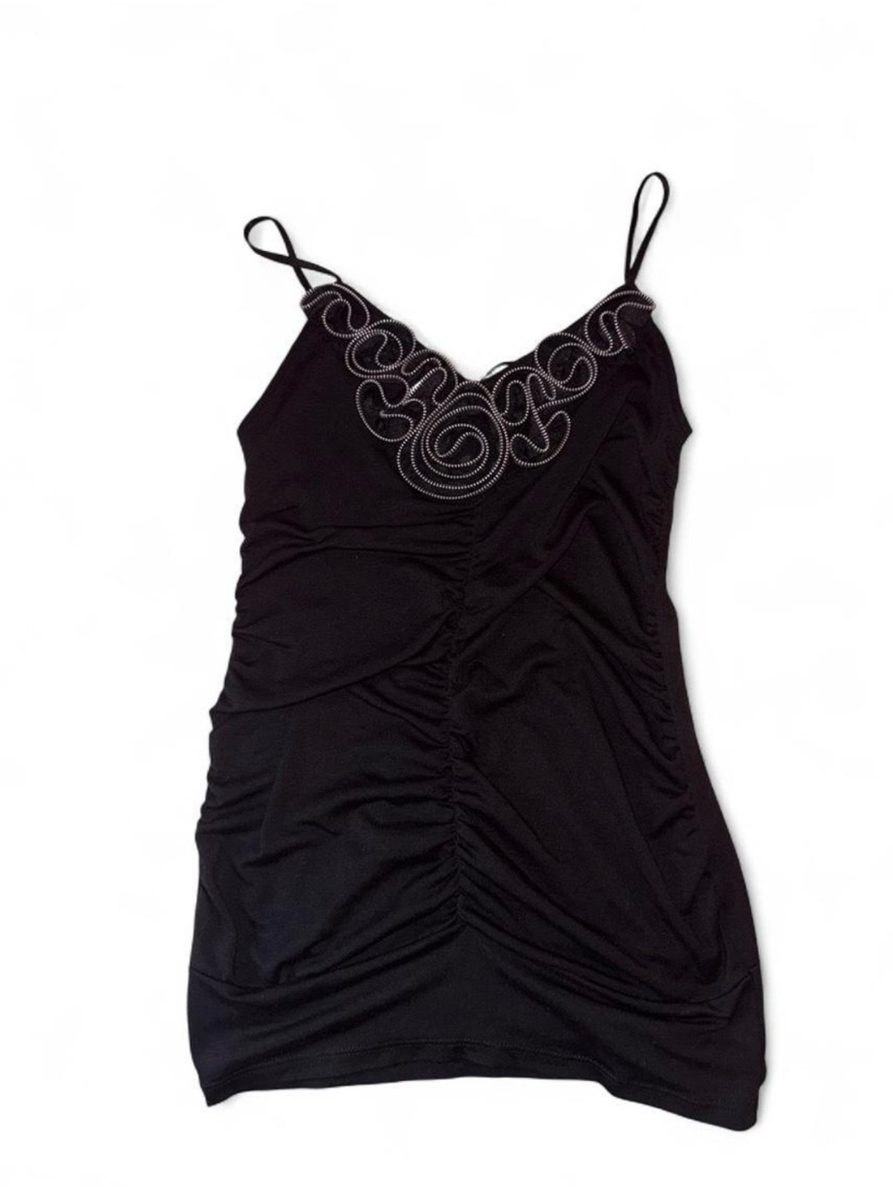 Black Y2K tanktop with white zipper floral design
